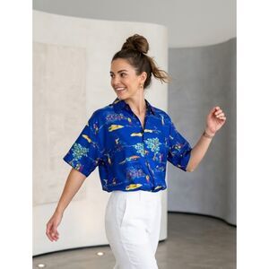 Vintage 90s Alexander Campbell Shirt Golf Novelty Print Button Down 8 Blue SS
